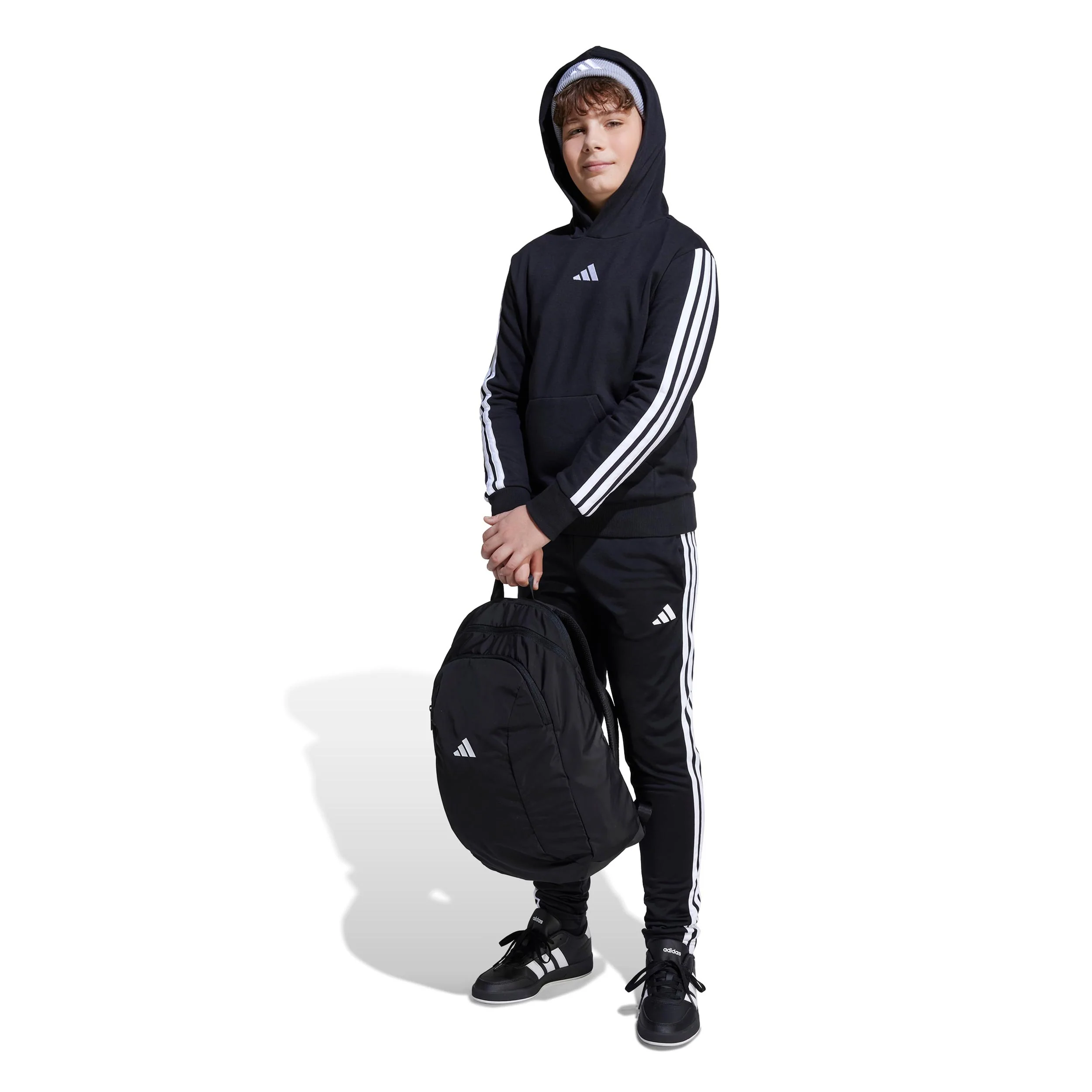 3Stripes Fleece Hoody Jungen - schwarz, weiß - Image 4