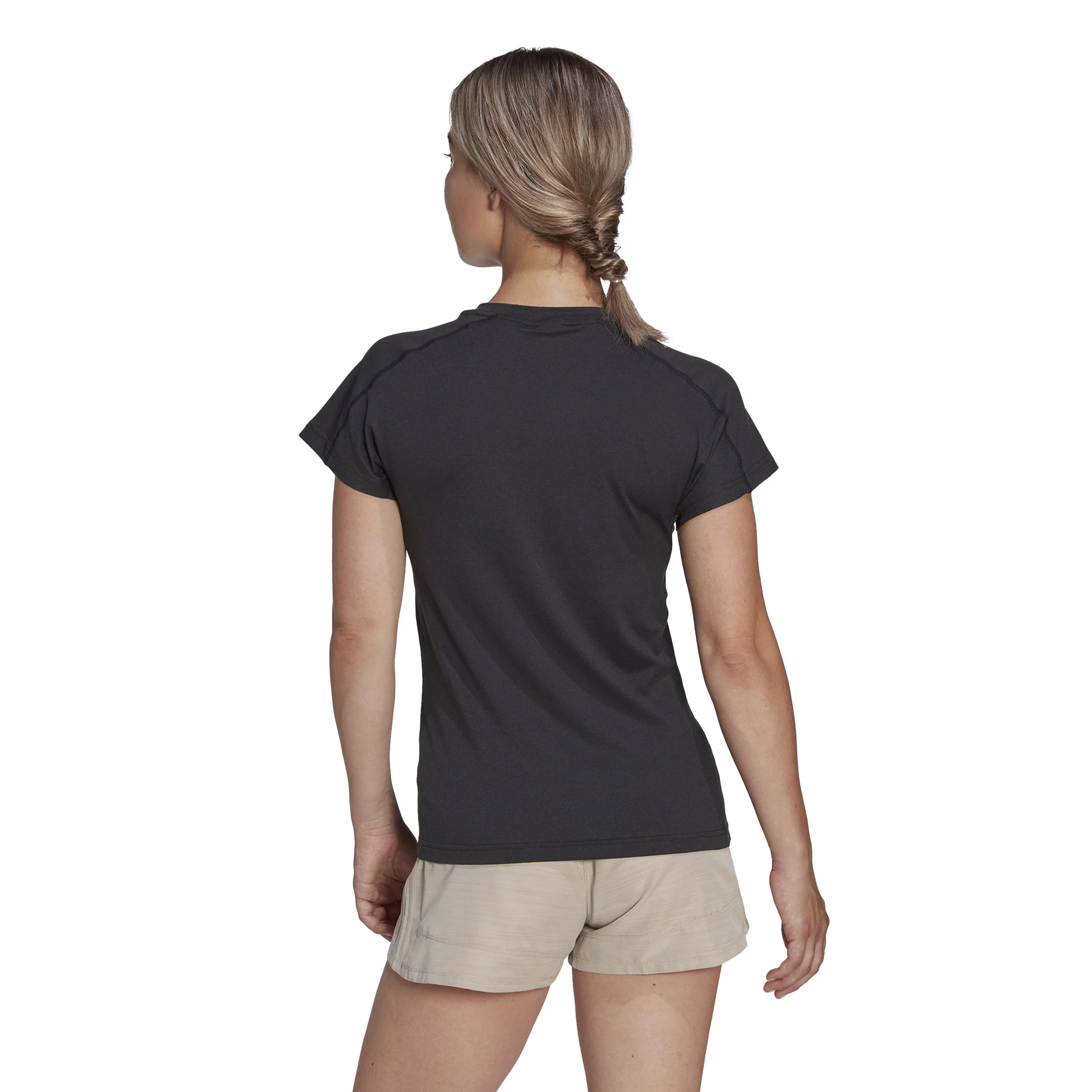 Essentials AEROREADY Train Minimal Branding V-Neck T-Shirt Damen-Schwarz - Image 3