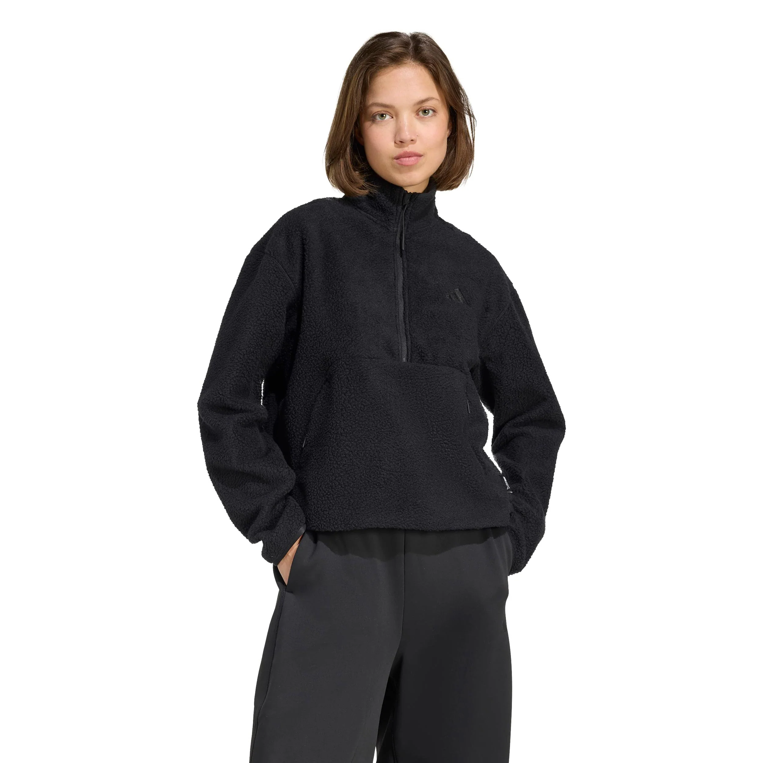 Fleece Half-Zip Sweatshirt Damen-schwarz - Image 2
