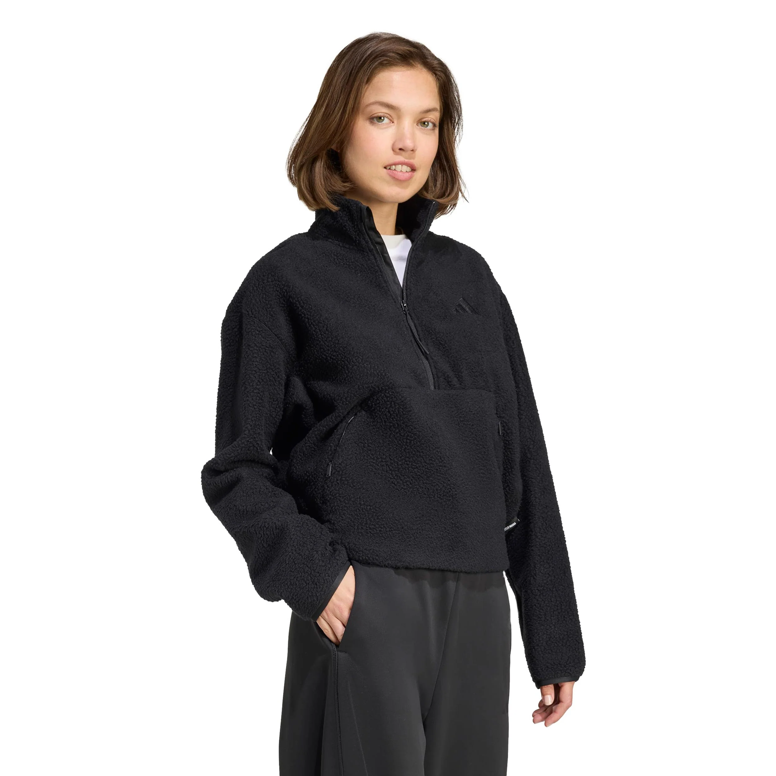 Fleece Half-Zip Sweatshirt Damen-schwarz - Image 4