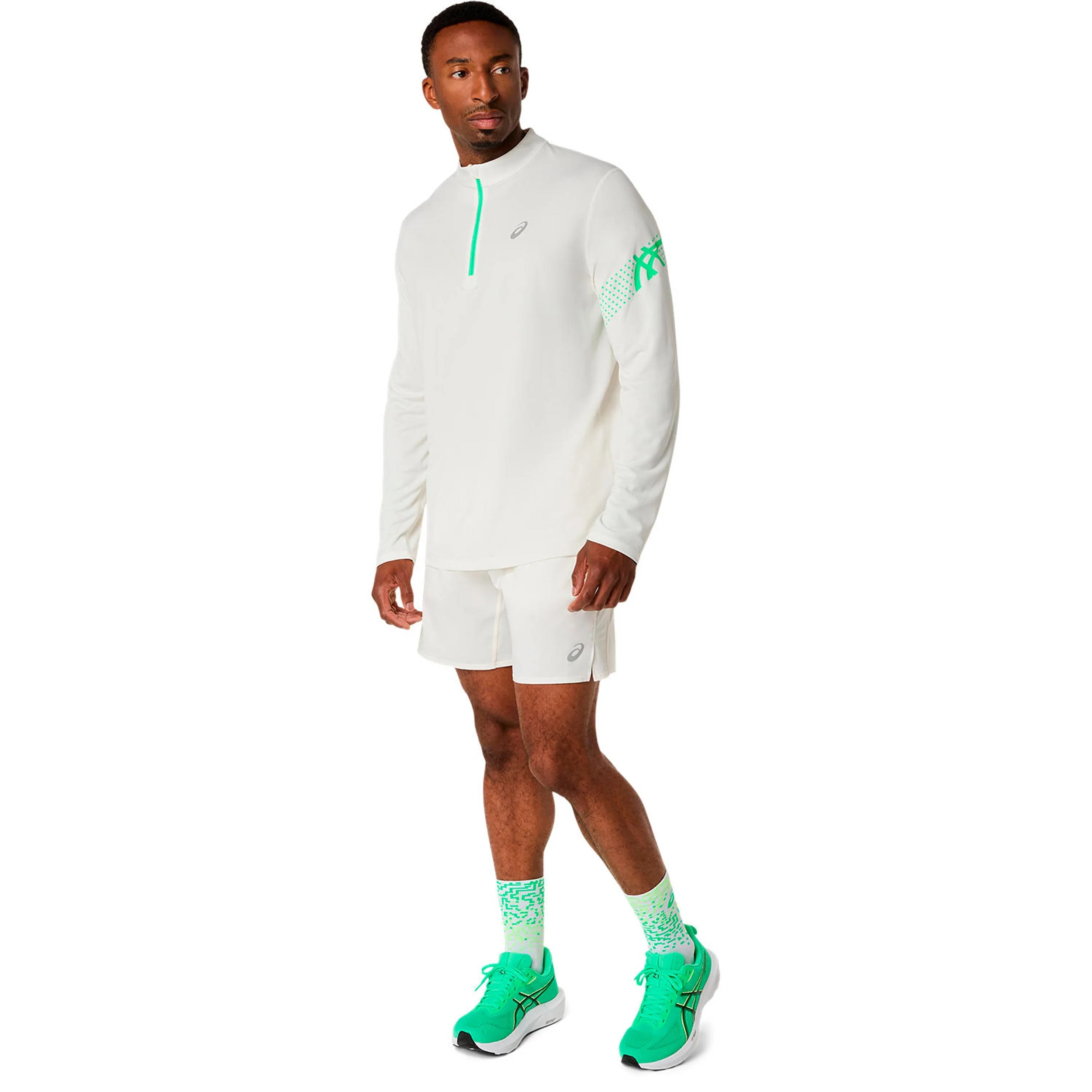 Icon 1/2 Zip Laufshirt Herren-beige, grün - Image 5