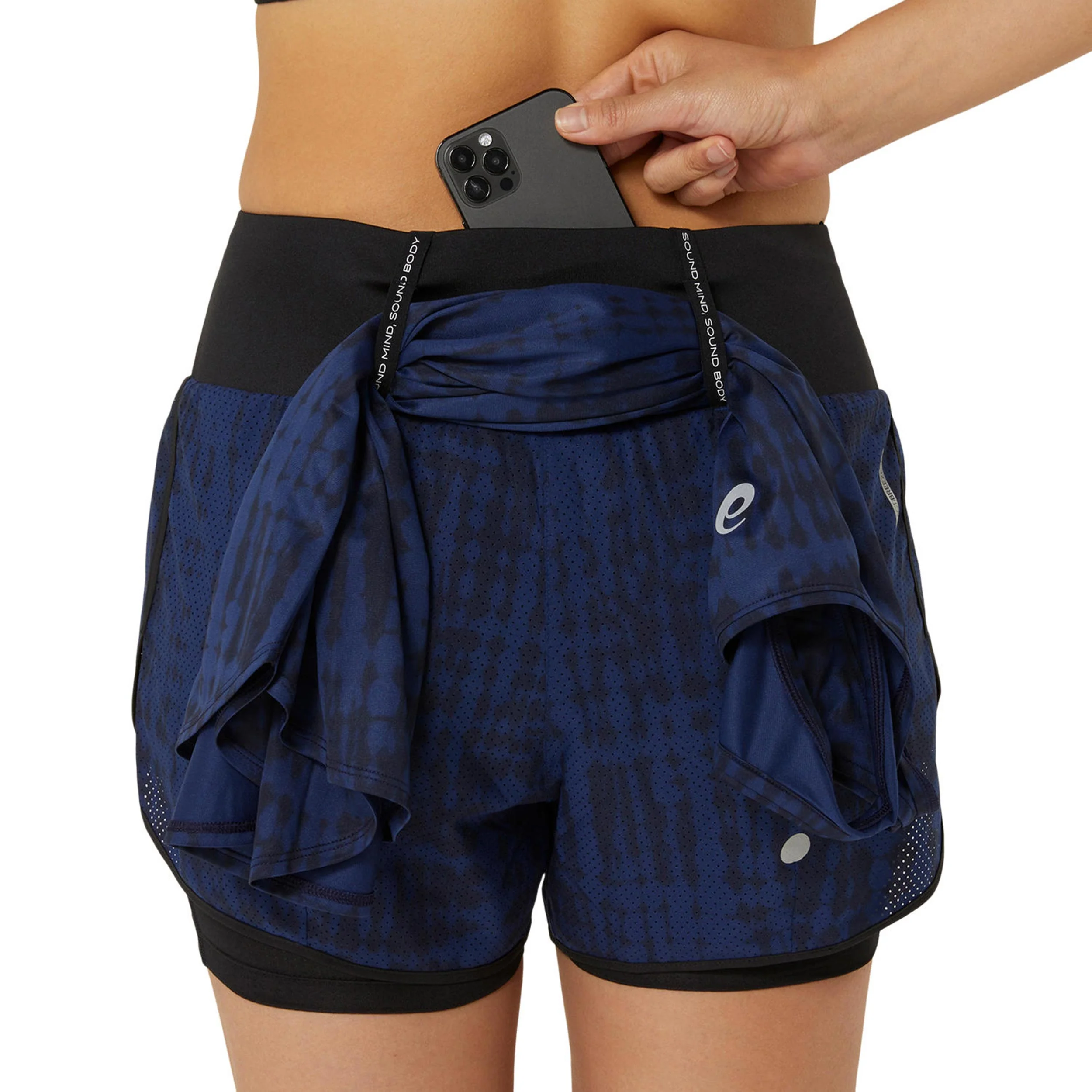 Road AOP 2in1 3.5in Laufshorts Damen-dunkelblau, schwarz - Image 10