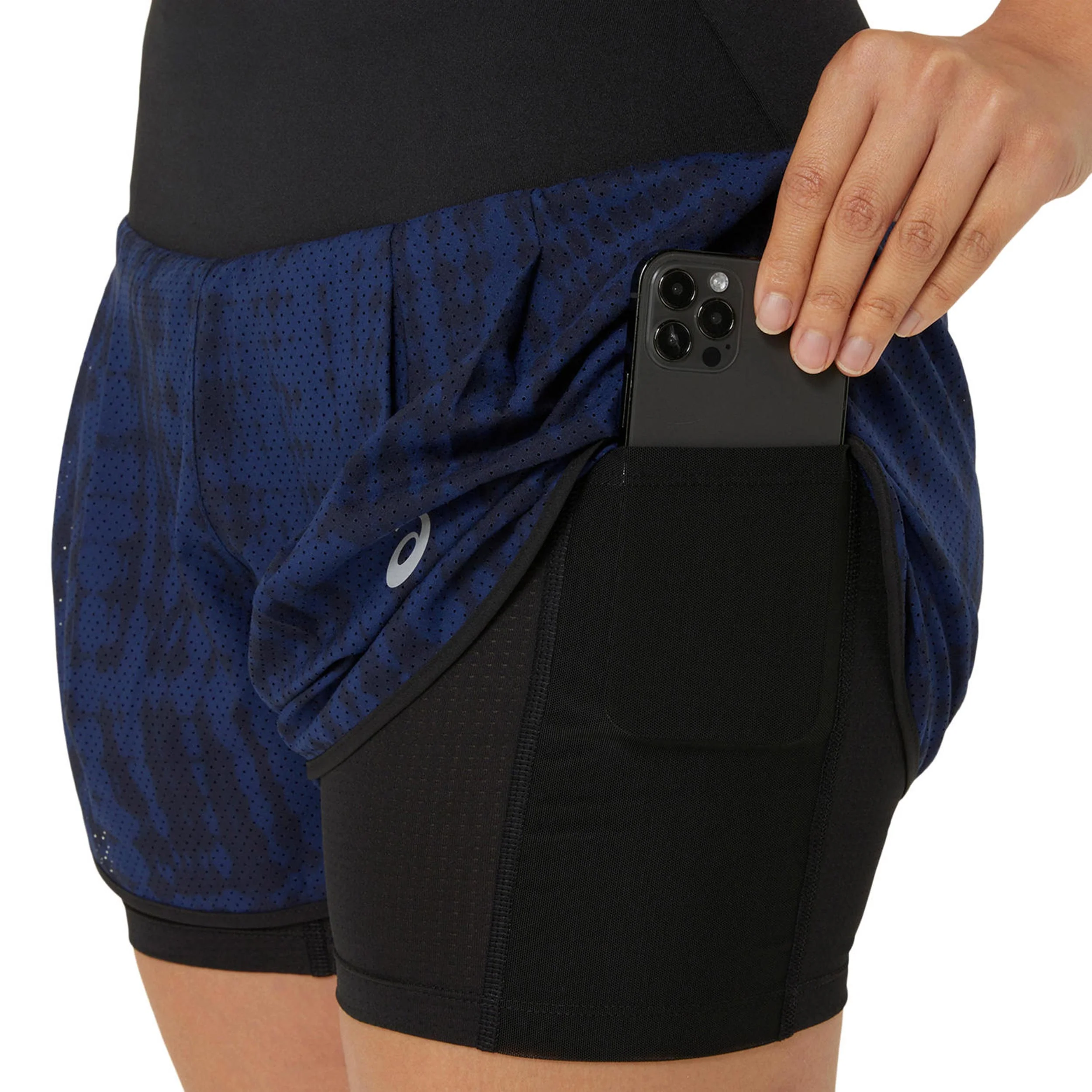 Road AOP 2in1 3.5in Laufshorts Damen-dunkelblau, schwarz - Image 9