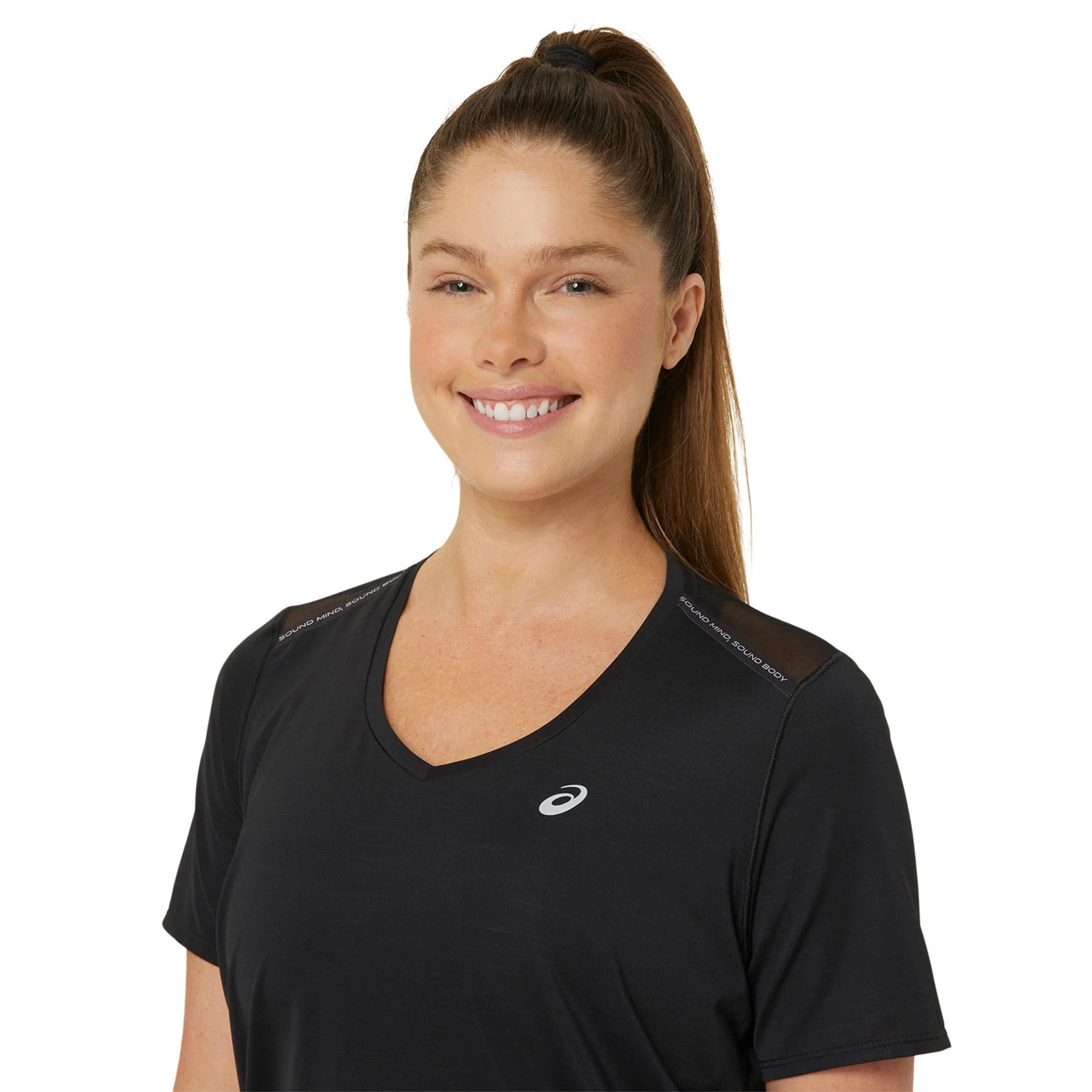 Road V-Neck Laufshirt Damen-Schwarz - Image 9