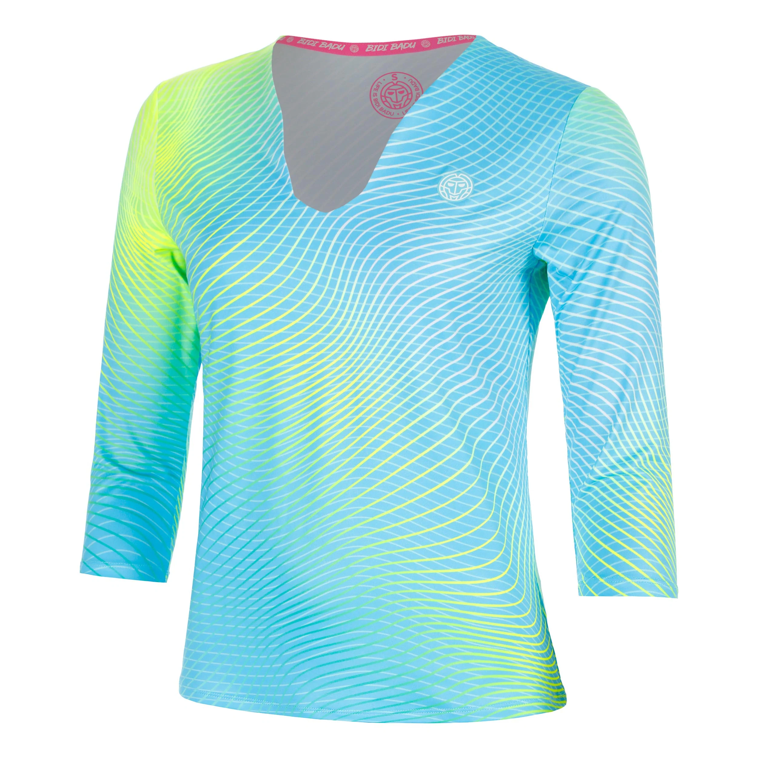 Out of Control V-Neck Longsleeve Damen-hellblau, neongelb