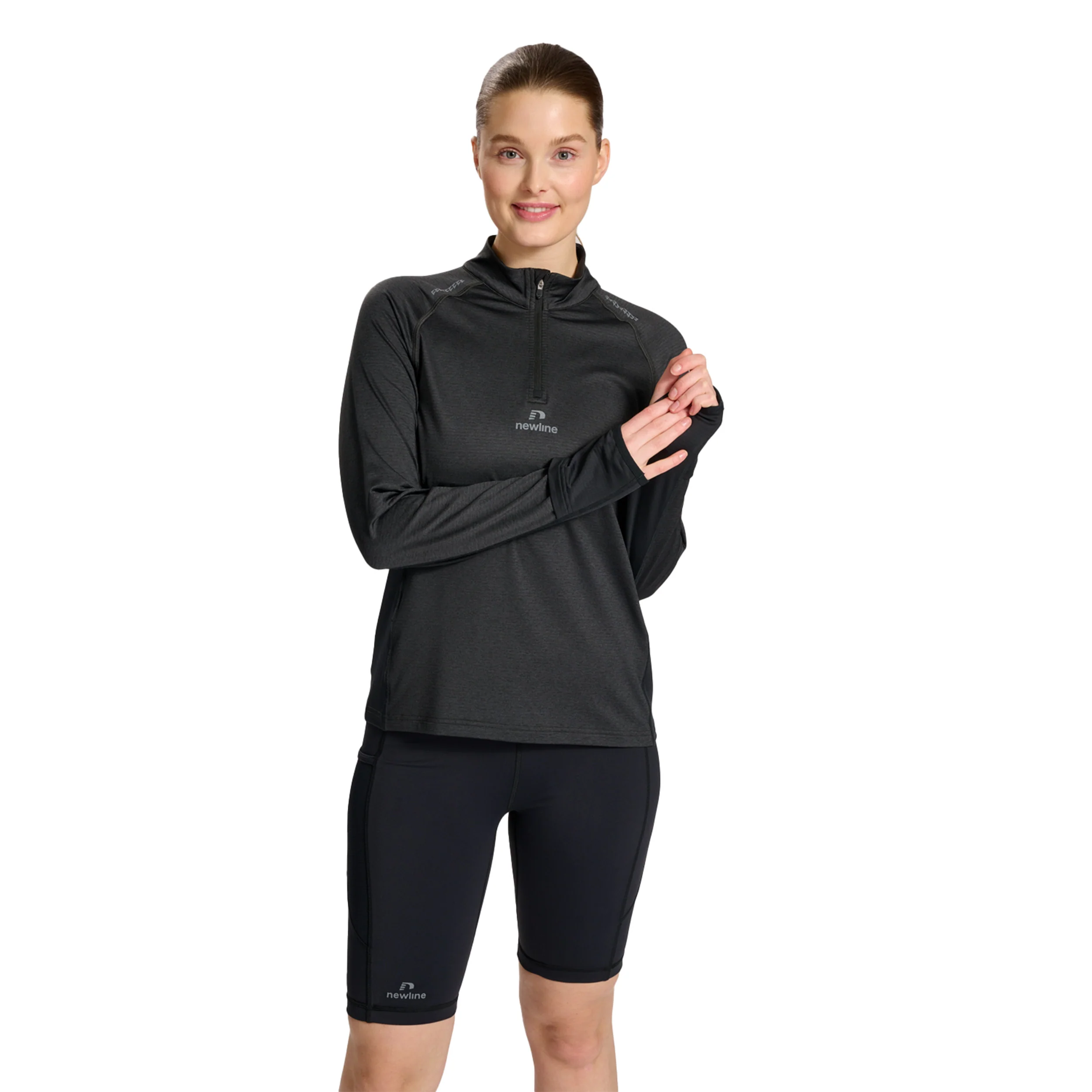 Mesa Half-Zip Lauftop Damen-Schwarz - Image 5