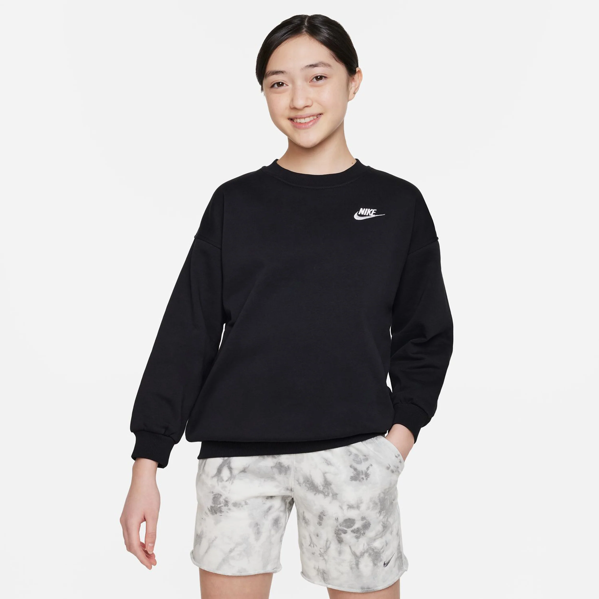 Club Fleece Oversized Crew Sweatshirt Mädchen-Schwarz - Image 4