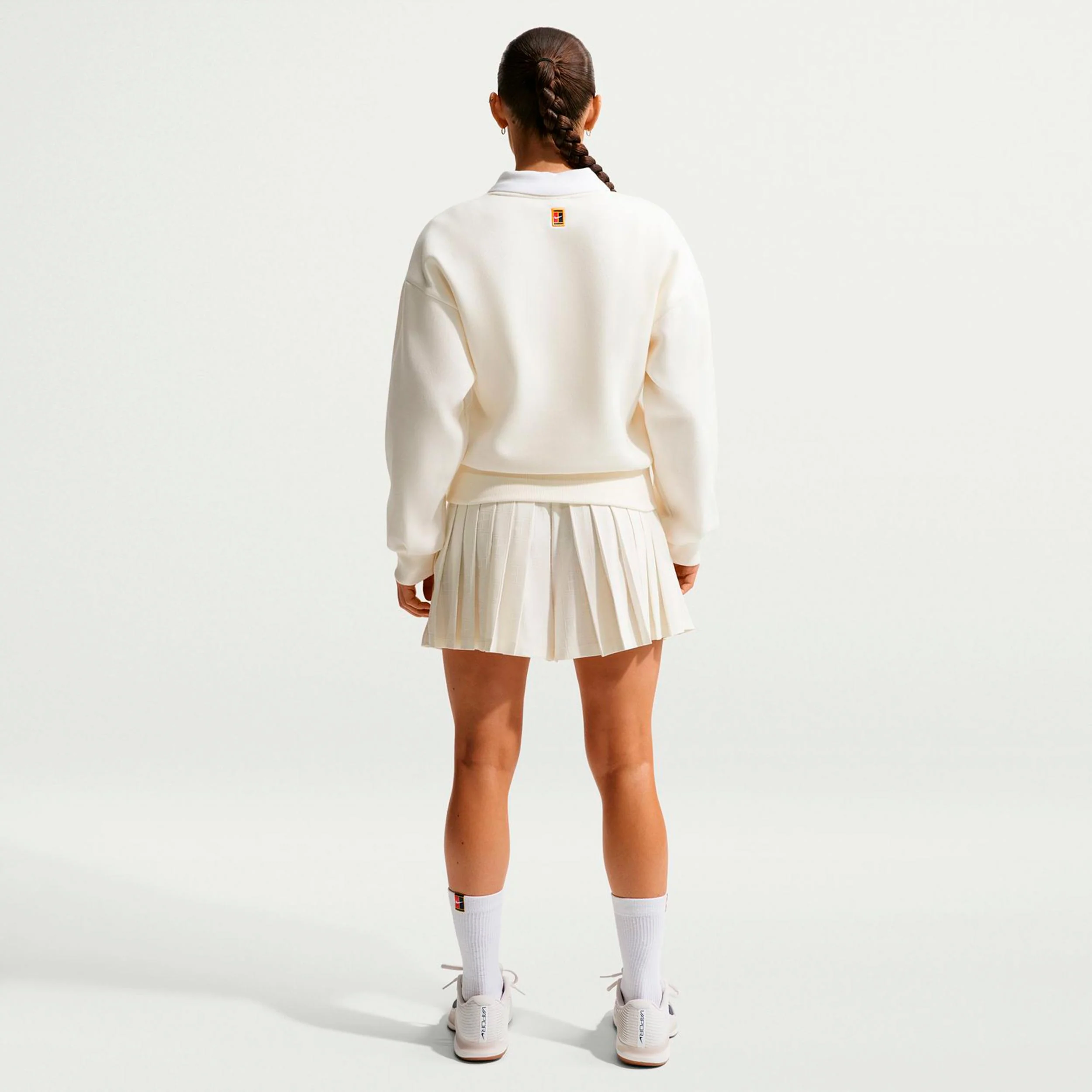 Court Fleece Crew Sweatshirt Damen-creme, dunkelblau - Image 3