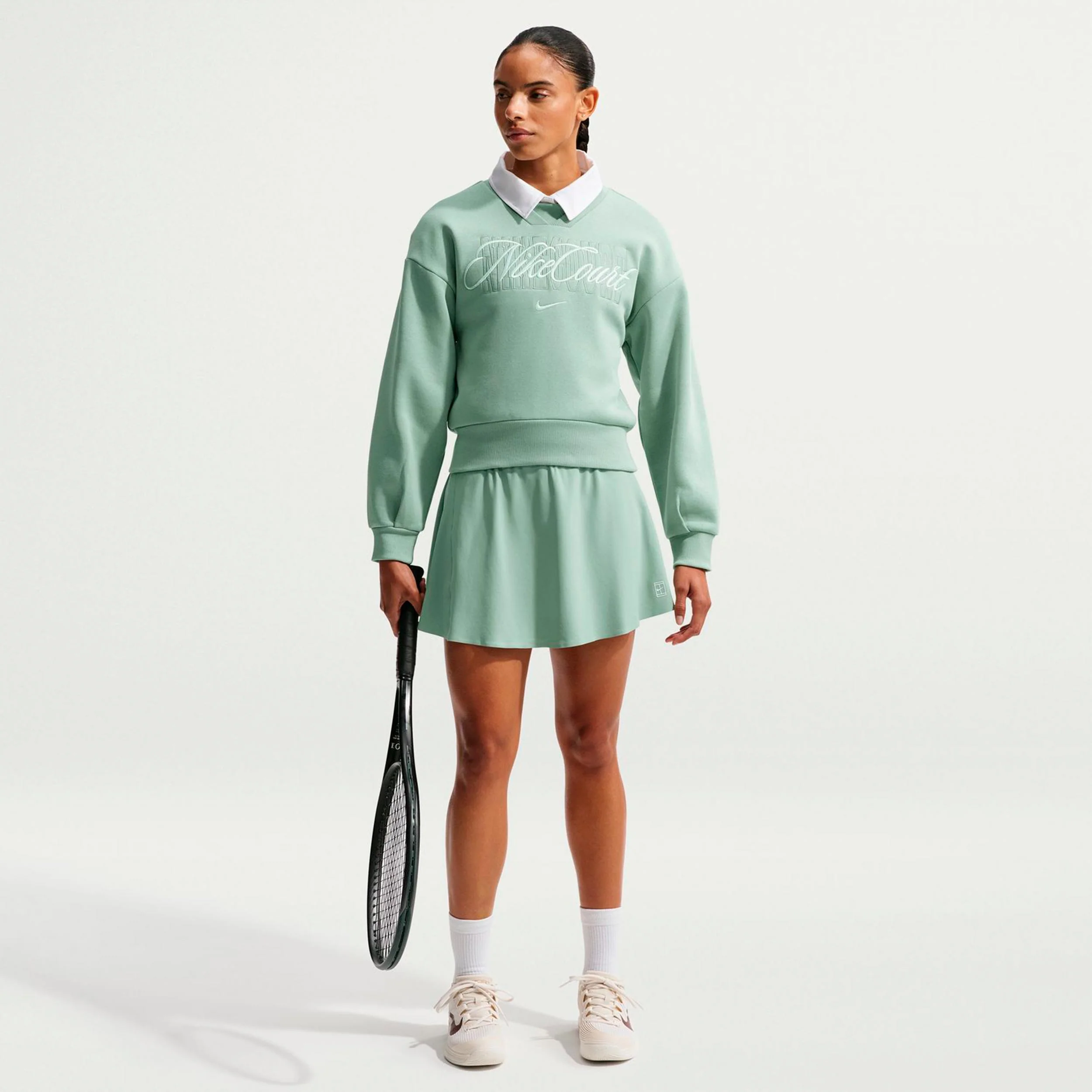 Court Fleece Crew Sweatshirt Damen - graugrün, grün - Image 2