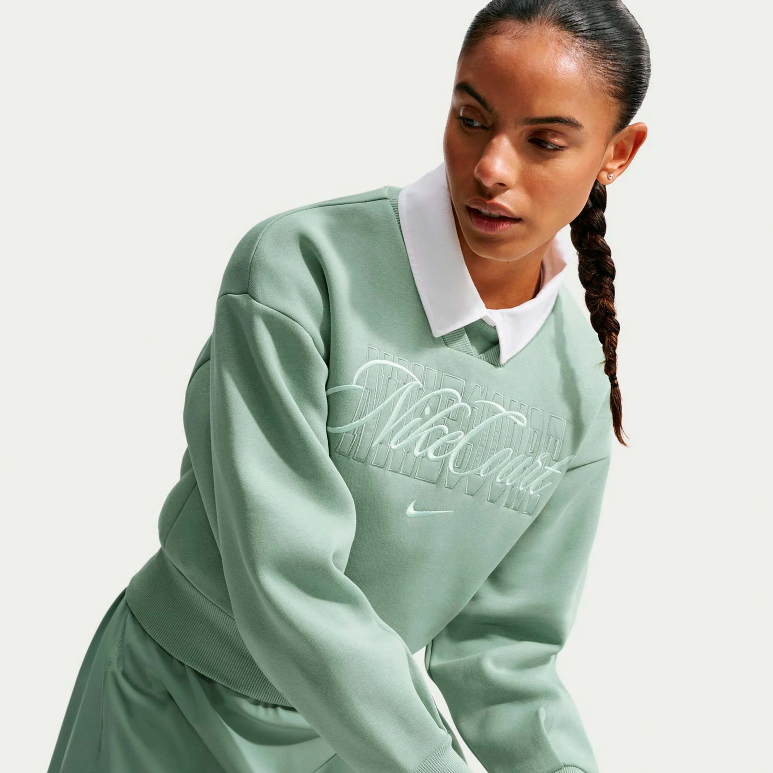 Court Fleece Crew Sweatshirt Damen - graugrün, grün - Image 4