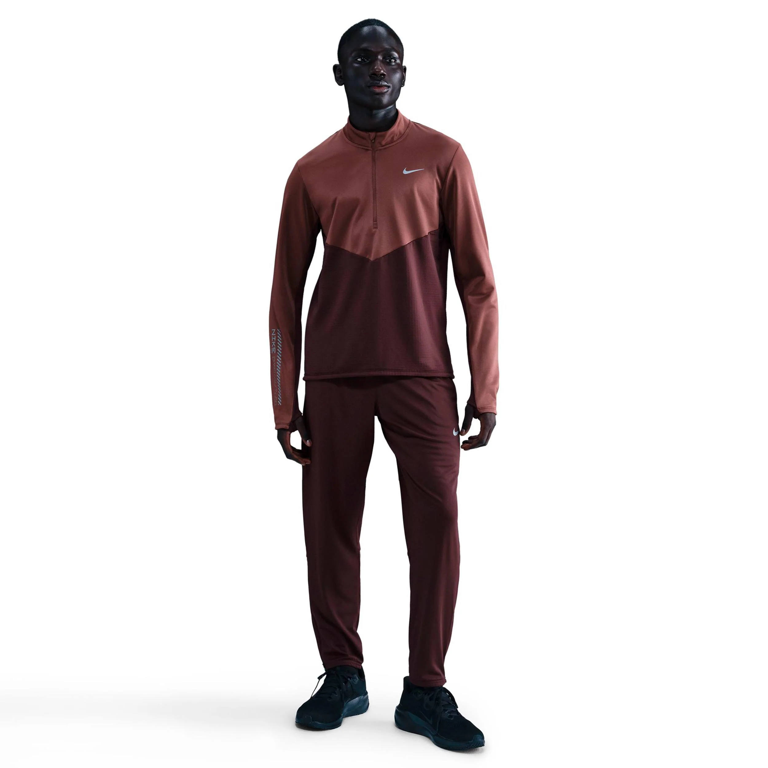 Pacer Winterized Half-Zip Laufshirt Herren - dunkelrot, bronze - Image 2