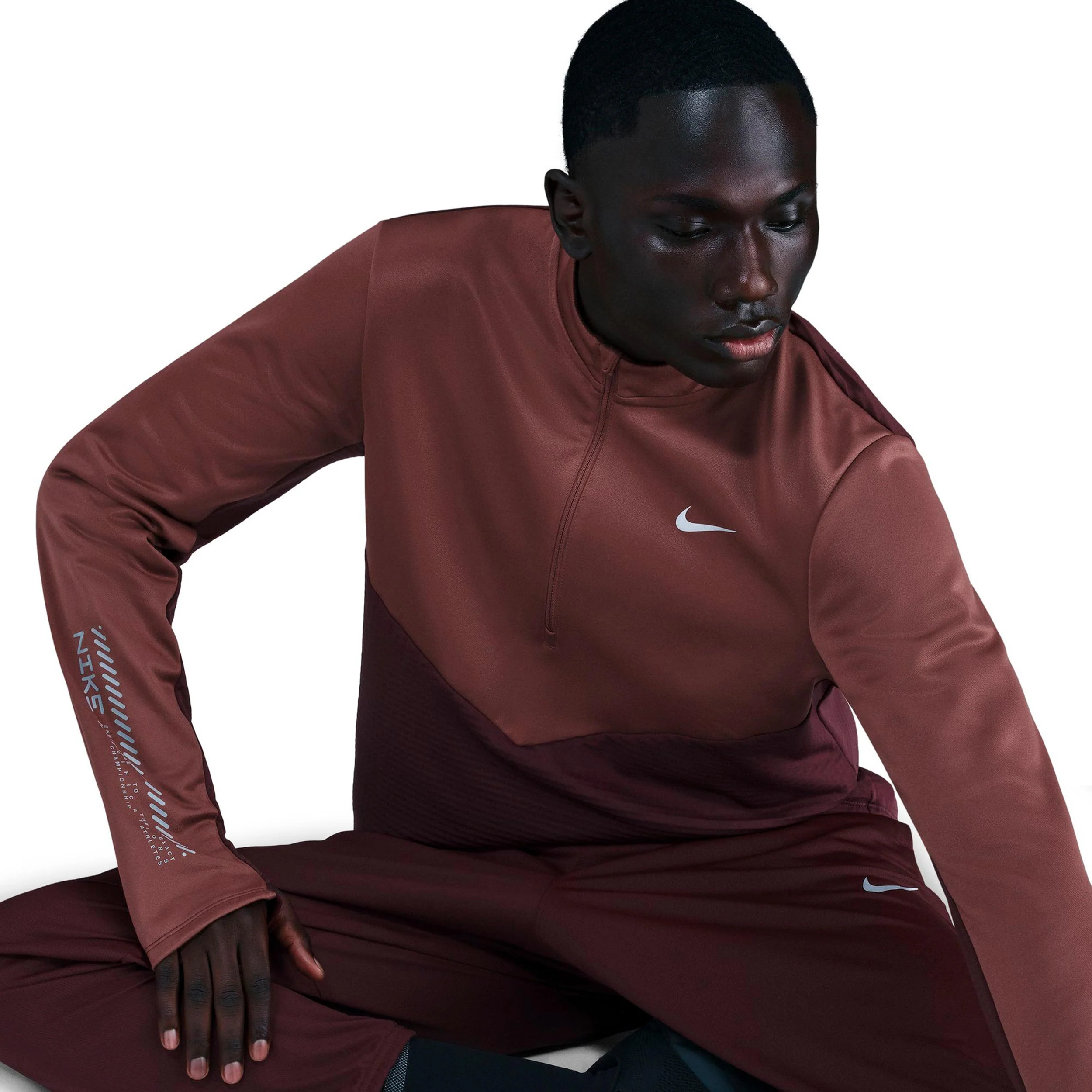 Pacer Winterized Half-Zip Laufshirt Herren - dunkelrot, bronze - Image 5