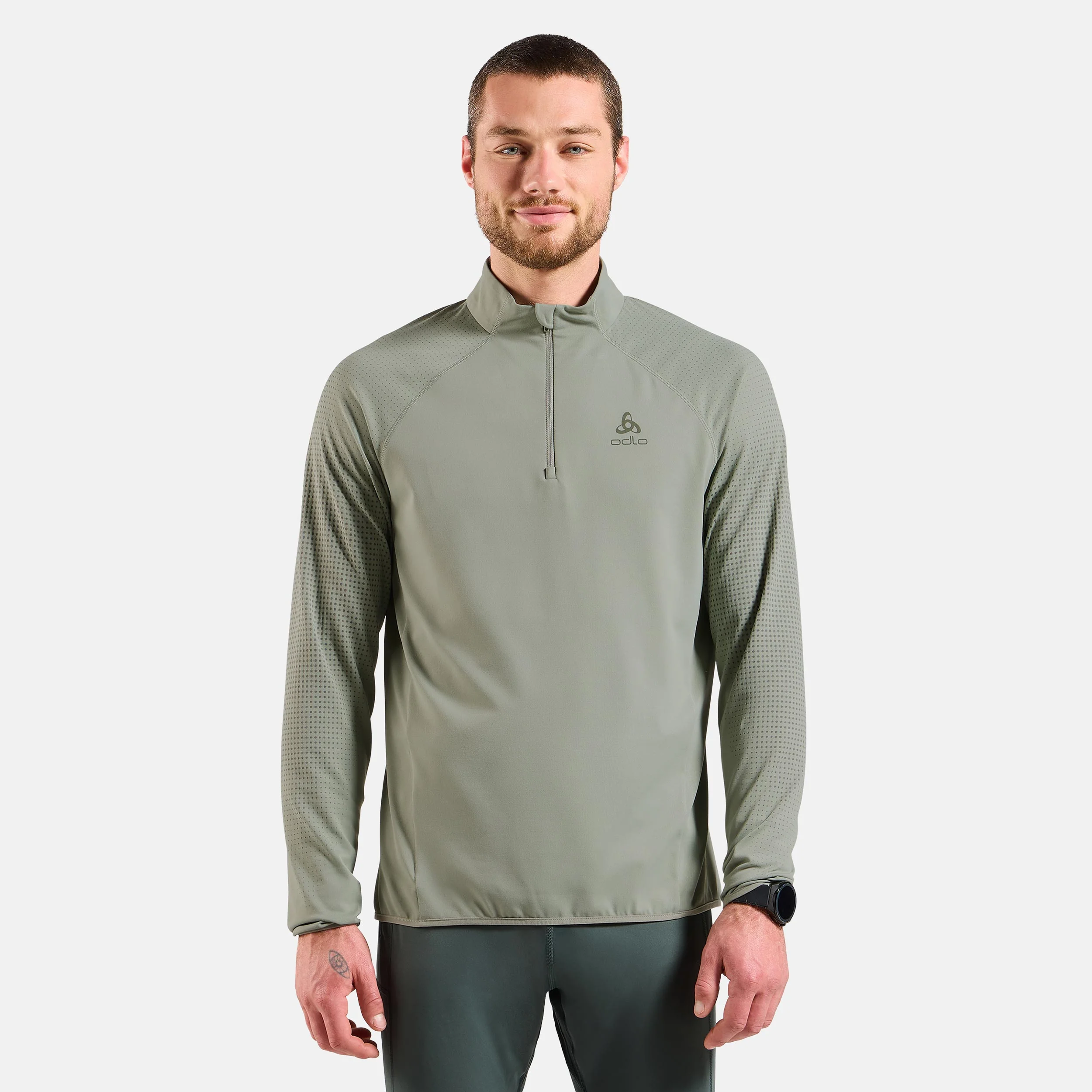 Zeroweight Warm Mid Layer 1/2 Zip Laufshirt Herren-Oliv - Image 3