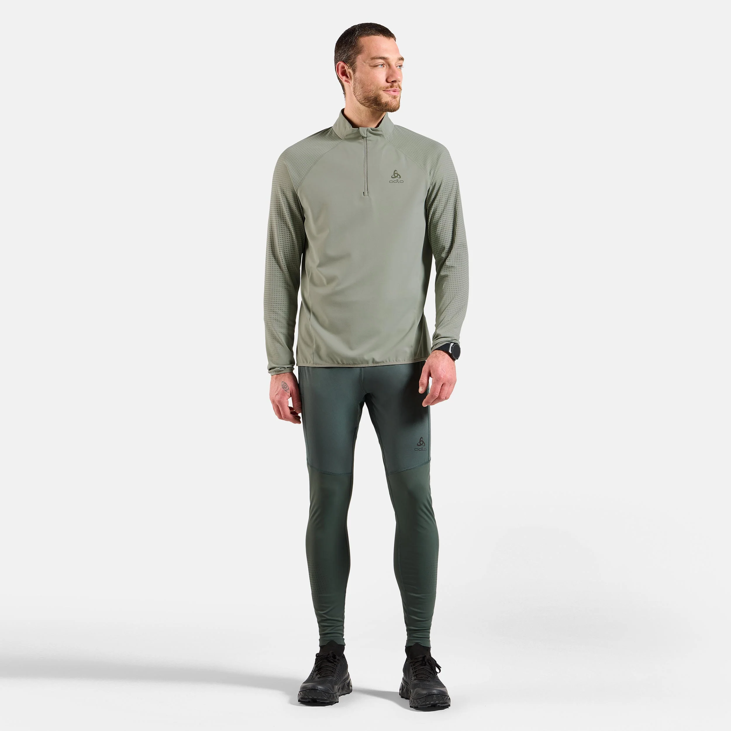 Zeroweight Warm Mid Layer 1/2 Zip Laufshirt Herren-Oliv - Image 7