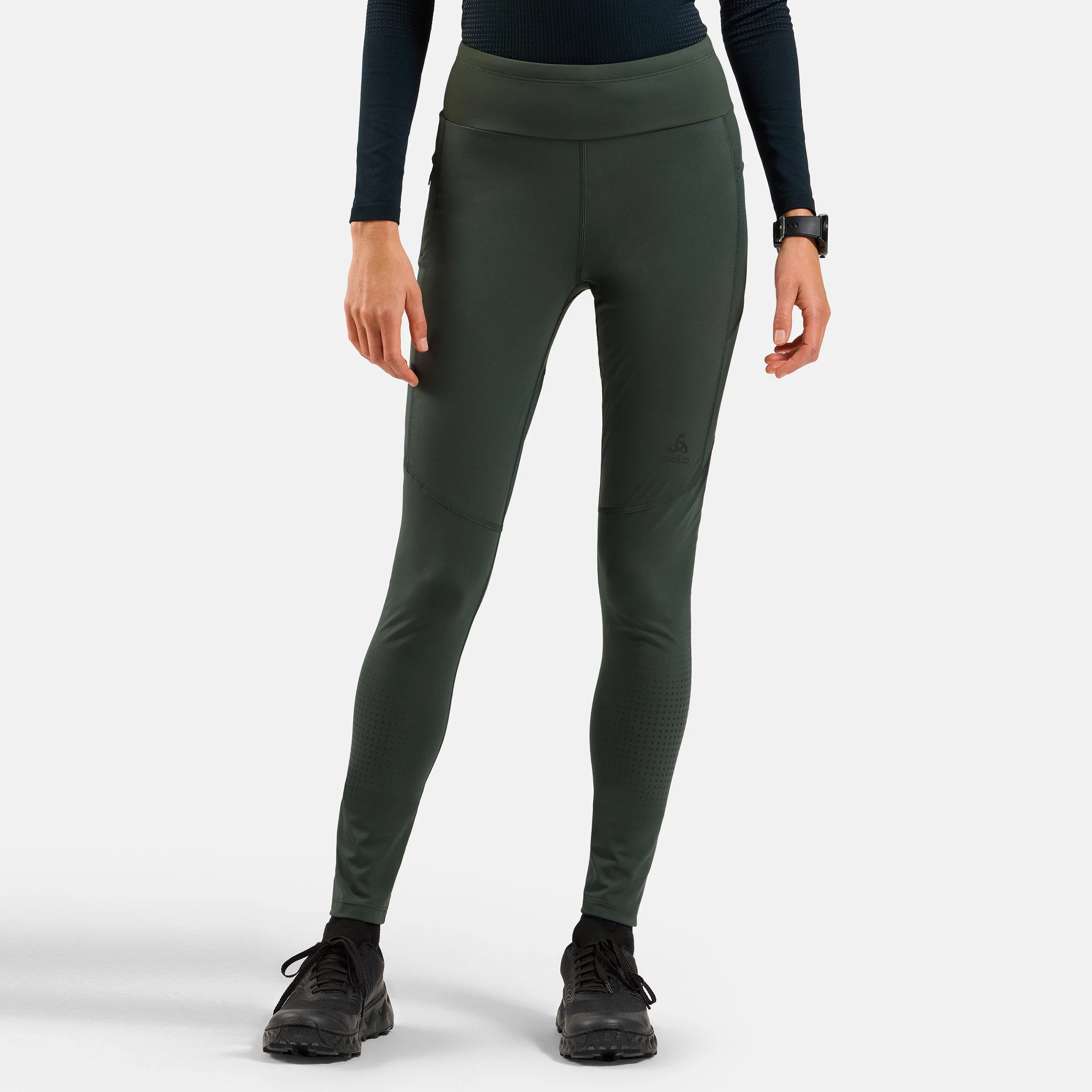 Zeroweight Warm Reflective Lauftight Damen-Oliv - Image 3