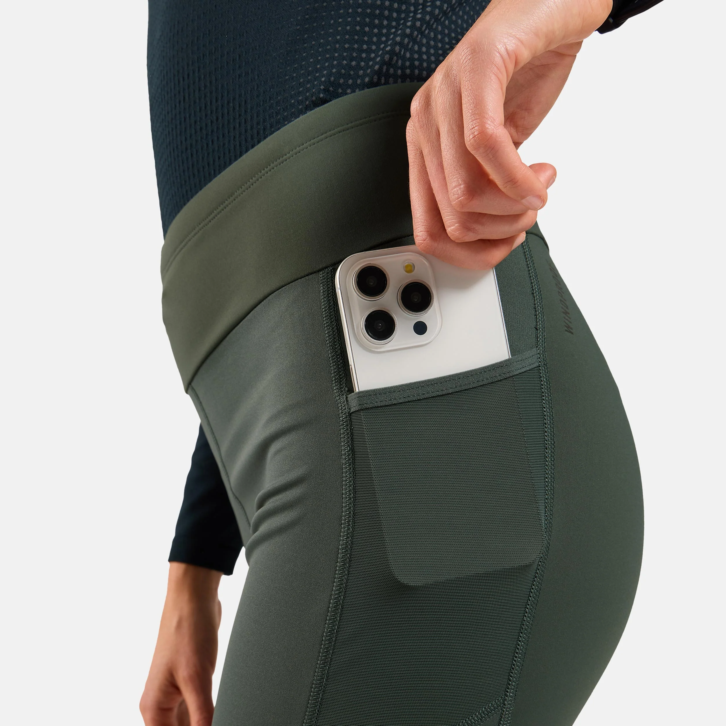 Zeroweight Warm Reflective Lauftight Damen-Oliv - Image 6