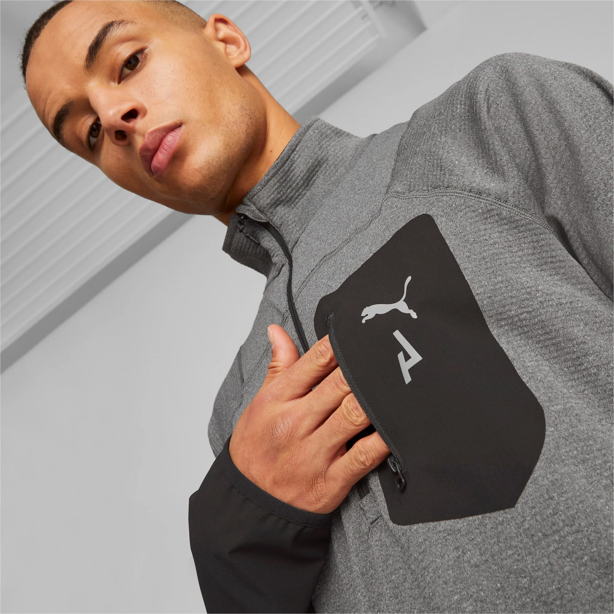 Seasons Raincell Half-Zip Lauftop Herren-Grau,Schwarz - Image 7