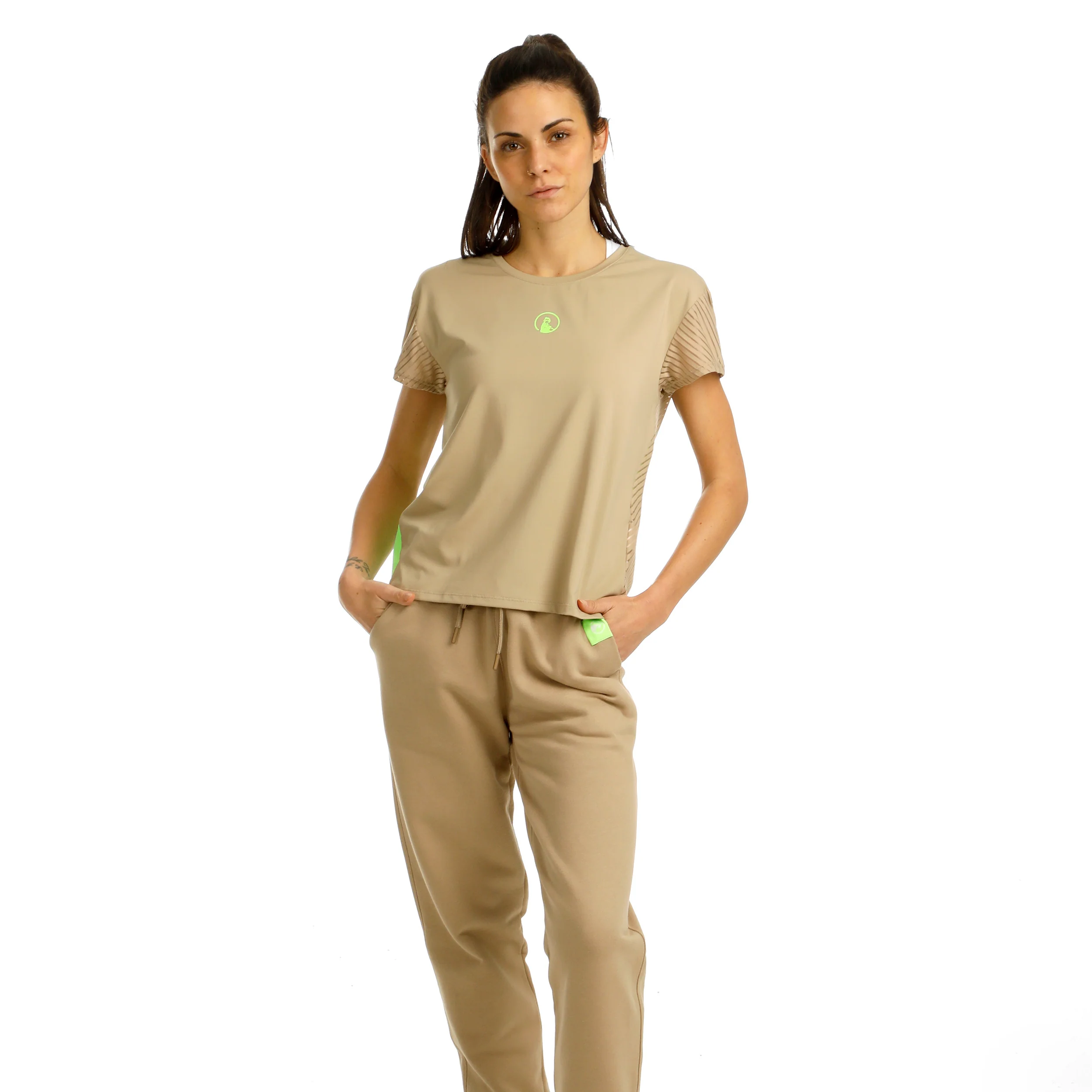 Wild Easy Trainingshose Damen-Beige,Neongrün - Image 5