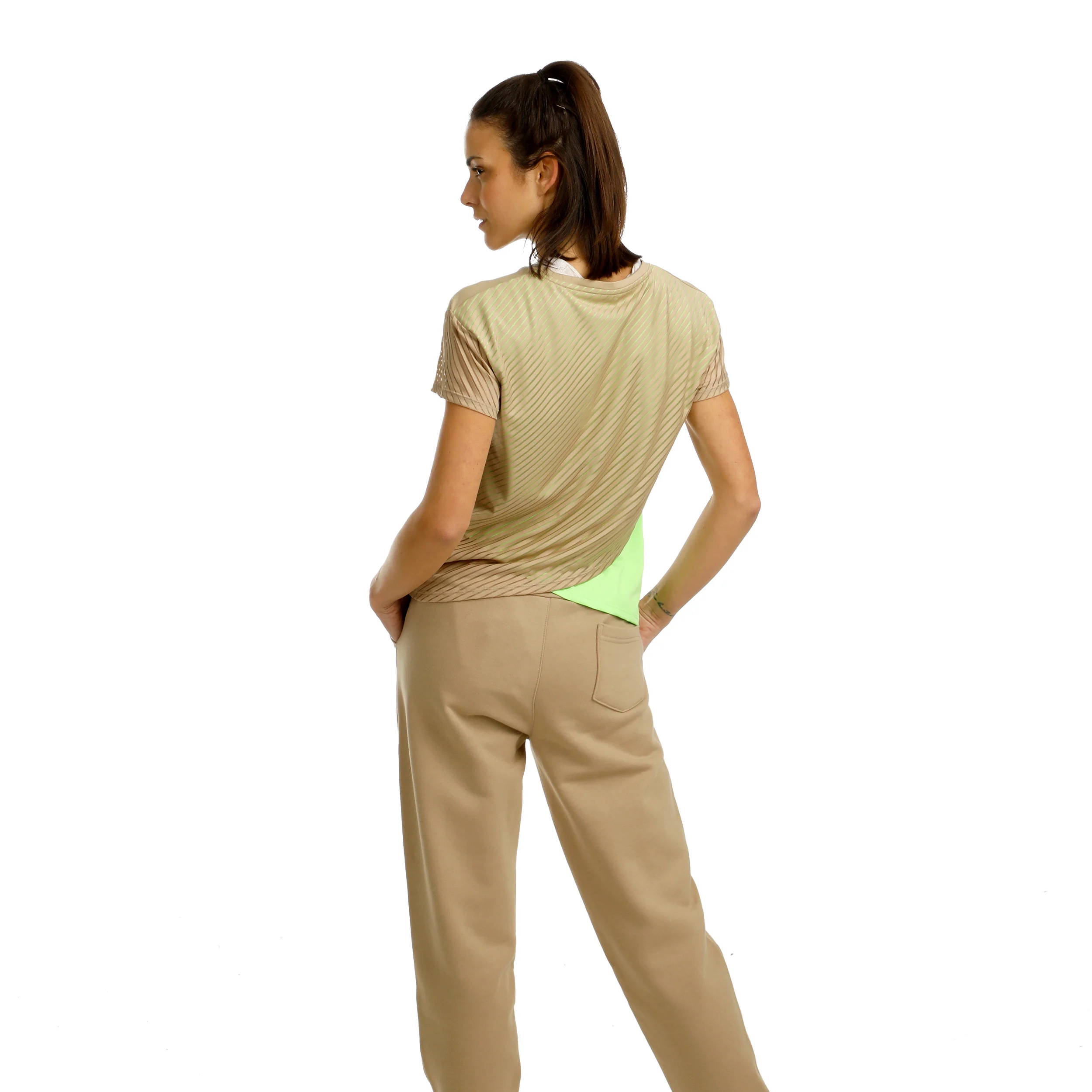 Wild Easy Trainingshose Damen-Beige,Neongrün - Image 6