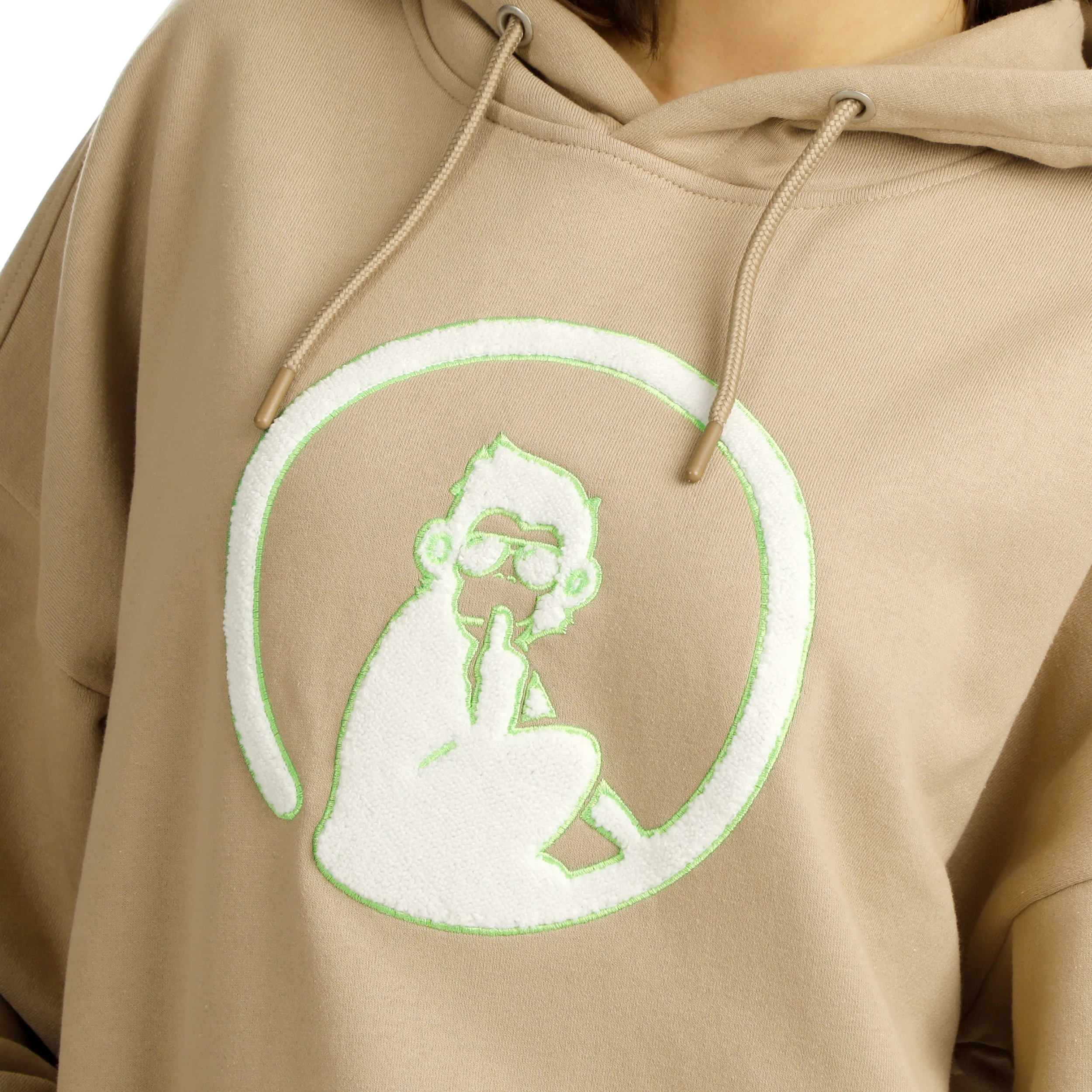 Wild Oversize Embroided Hoody Damen-Beige,Neongrün - Image 7