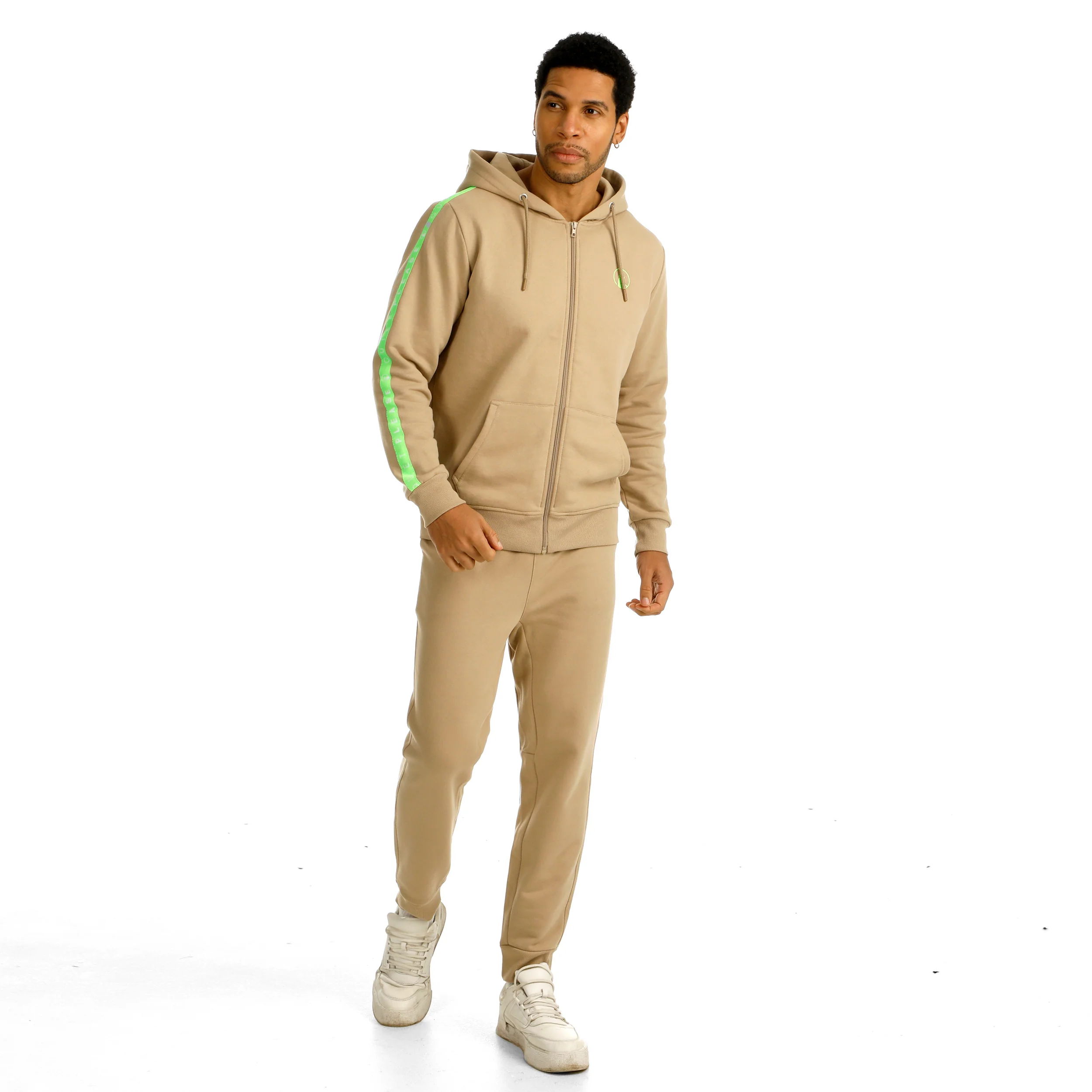 Wild Taped Zip Sweatjacke Herren-Beige,Neongrün - Image 6