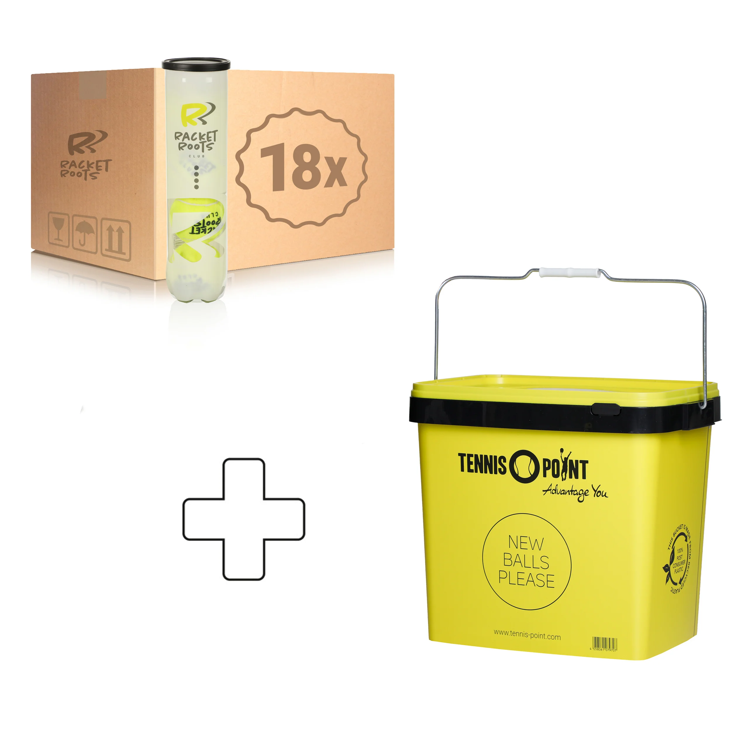 18x 4er Dose Club Tennisball plus Balleimer