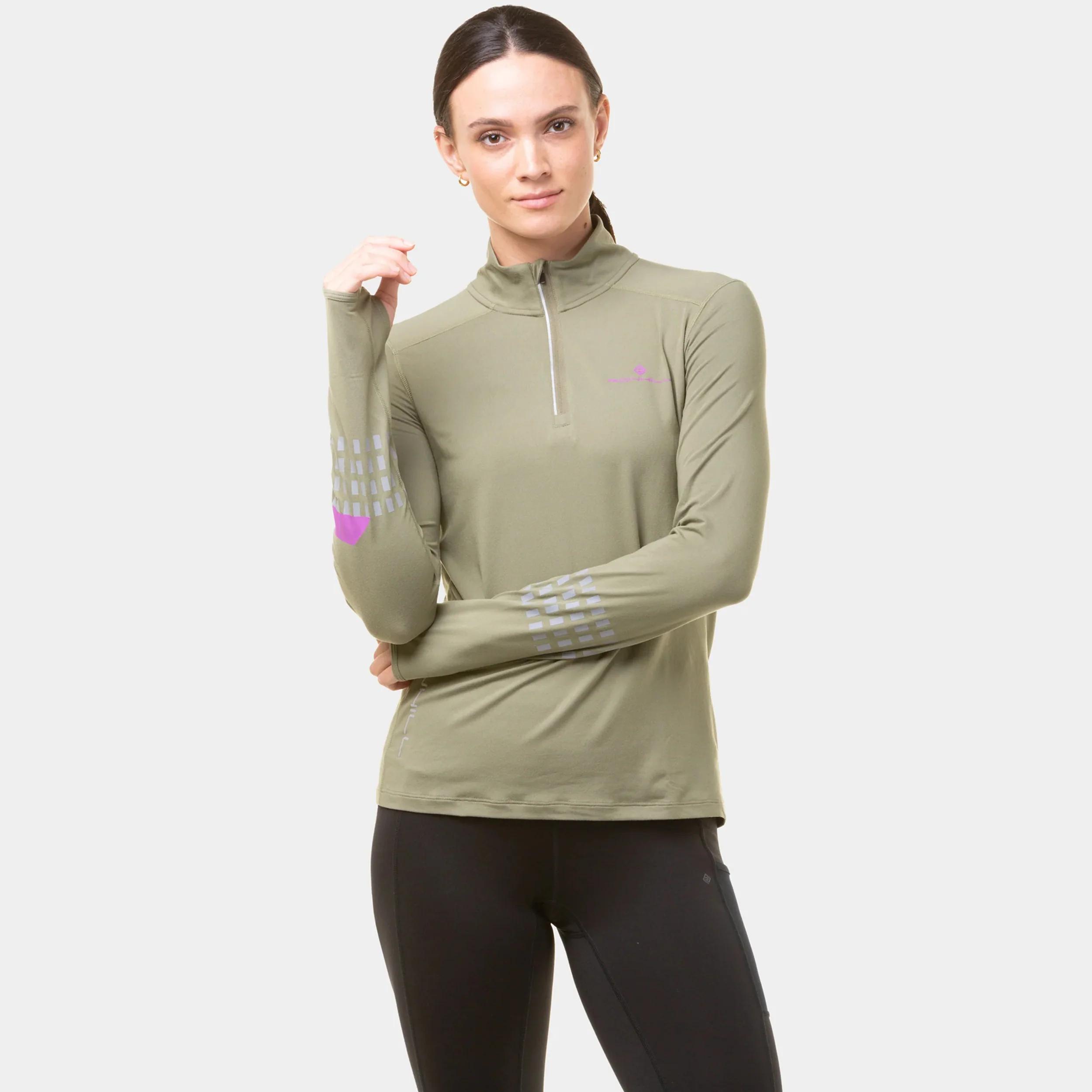 Tech Afterhours 1/2 Zip Laufshirt Damen-Oliv - Image 3