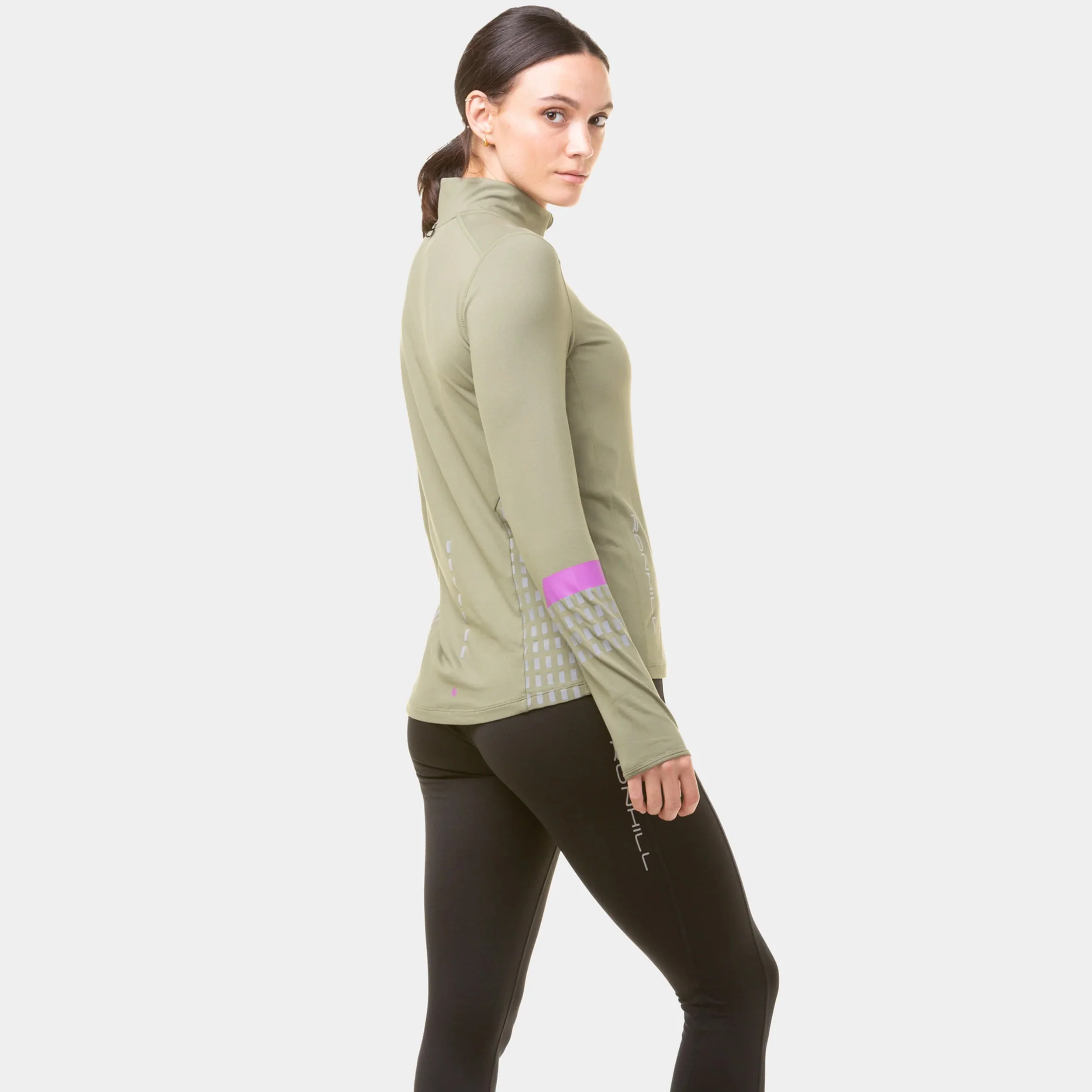 Tech Afterhours 1/2 Zip Laufshirt Damen-Oliv - Image 4
