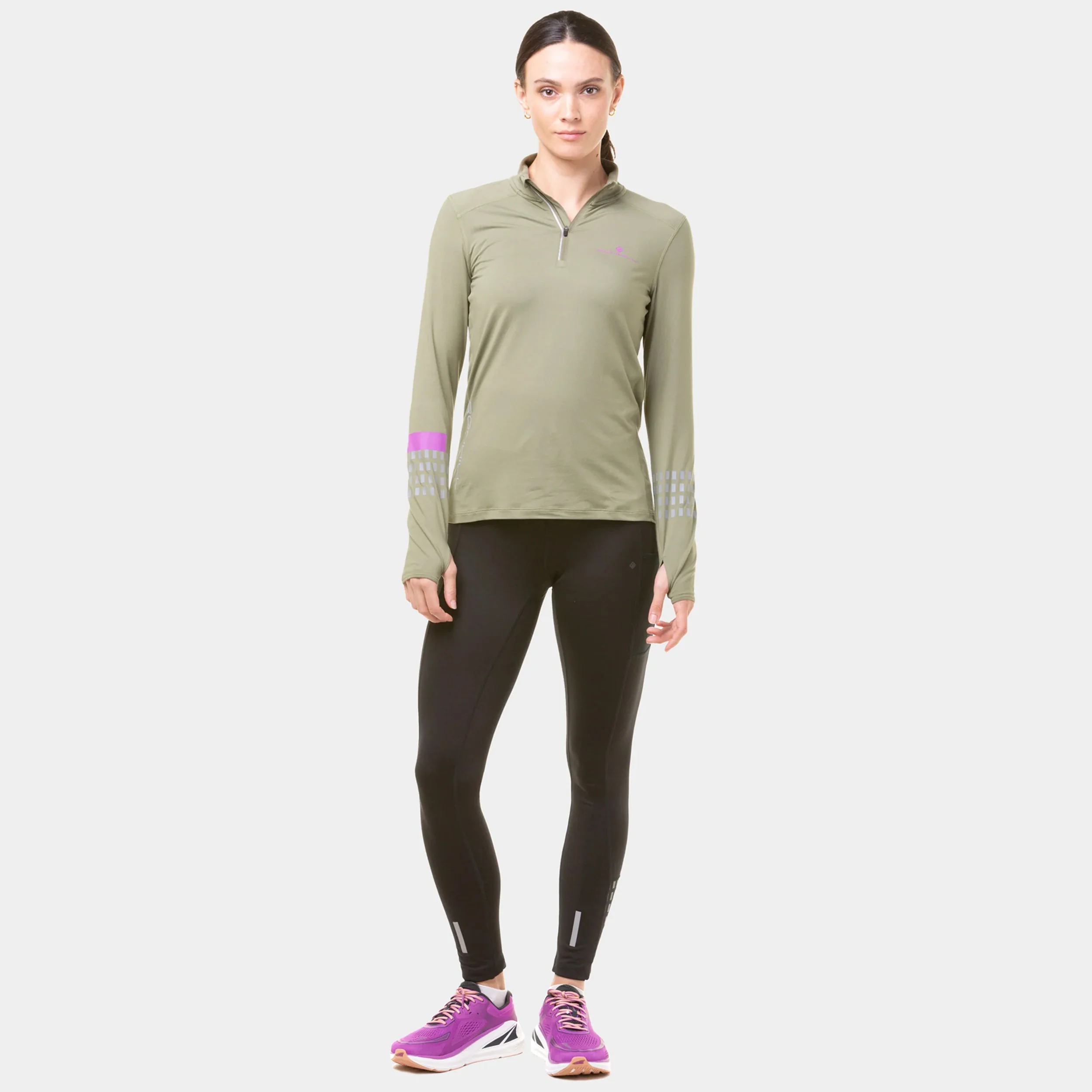 Tech Afterhours 1/2 Zip Laufshirt Damen-Oliv - Image 6