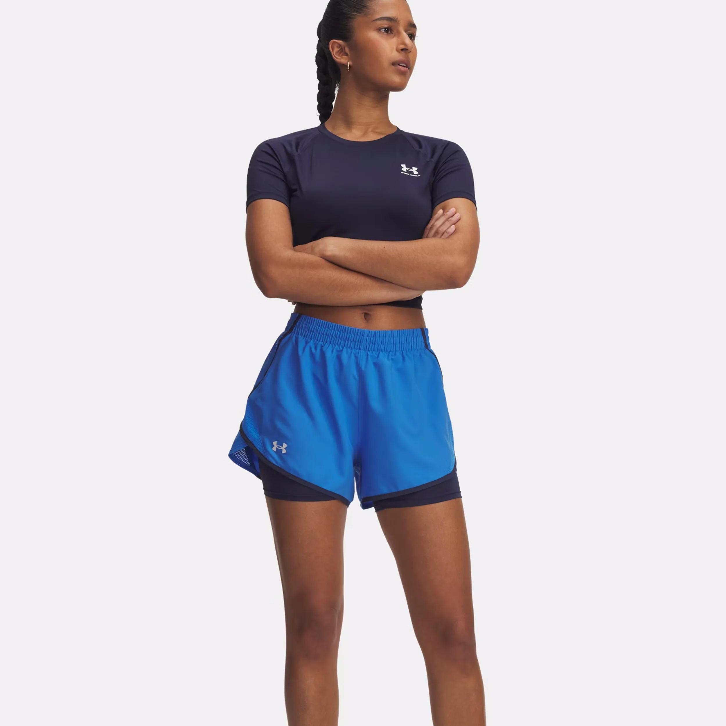 Fly By 2in1 Laufshorts Damen - blau, dunkelblau - Image 4